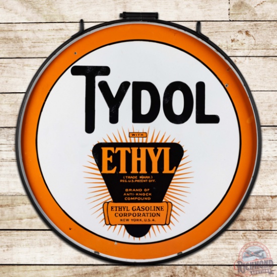 Tydol Ethyl Gasoline 30" Double Sided Porcelain Logo Sign w/ Ring