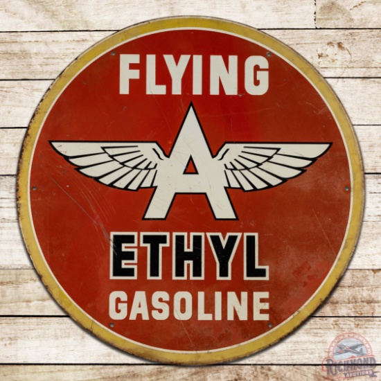 Flying A Ethyl Gasoline 38" Single Sided Tin Sign w/ Logo