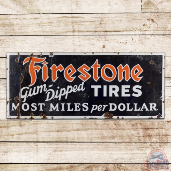 Firestone Gum-Dipped Tires "Most Miles Per Dollar Single Sided Porcelain Sign
