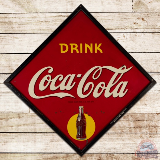 1941 Drink Coca Cola Single Sided Tin Sign w/ Wood Frame "Bottle in Sun"