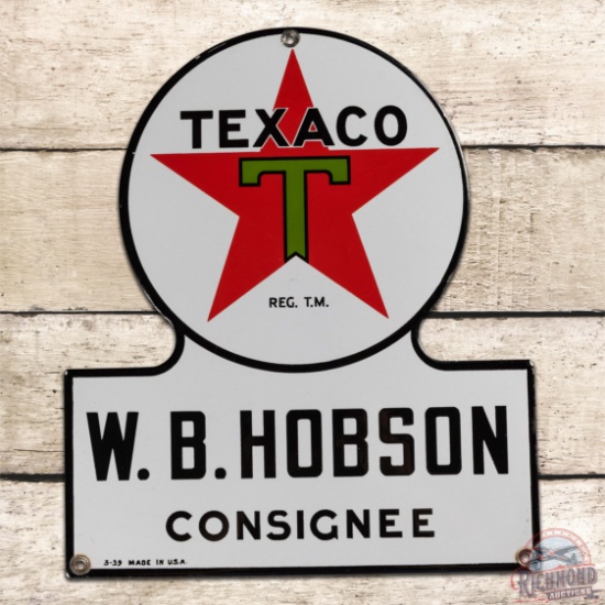 Superb 1939 Texaco W.B. Hobson Keyhole Truck Door Single Sided Porcelain Sign