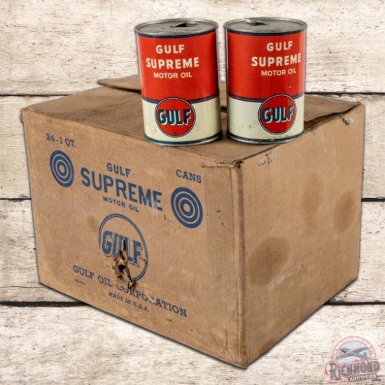Case of Gulf Supreme Motor Oil Metal Cans w/ Original Box