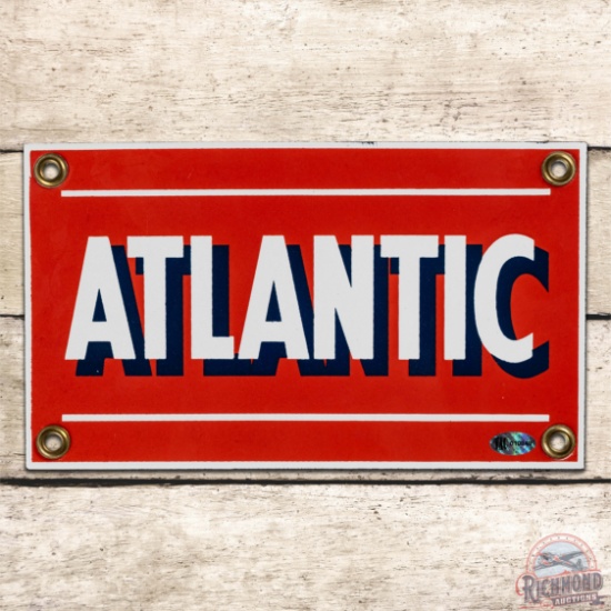 Extraordinary Atlantic Gasoline Single Sided Porcelain Pump Plate Sign "Baby"