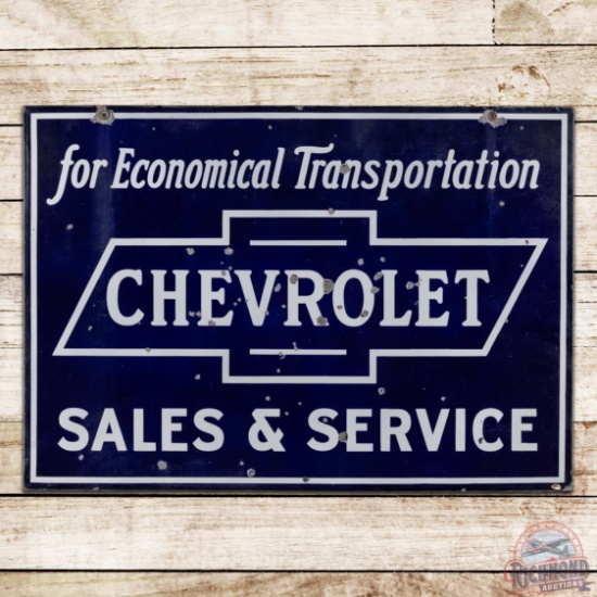 Chevrolet Sales & Service "For Economical Transportation" Double Sided Porcelain Sign