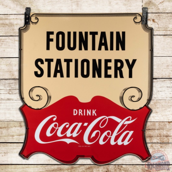 Excellent Drink Coca Cola Fountain Stationery Die Cut Double Sided Porcelain Sign w/ Frame