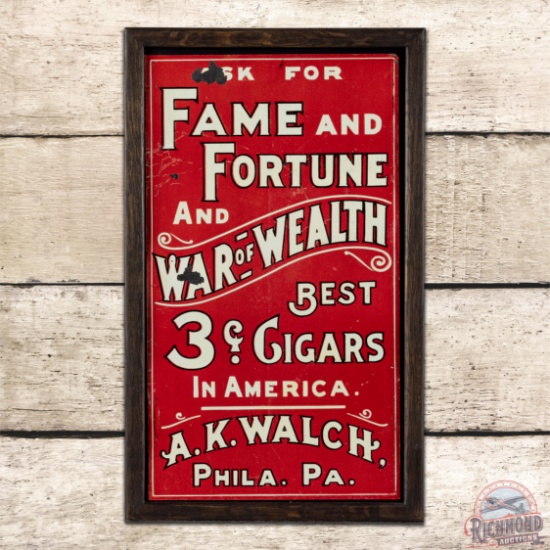 Ask for Fame and Fortune & War of Wealth Cigars Single Sided Tin Sign