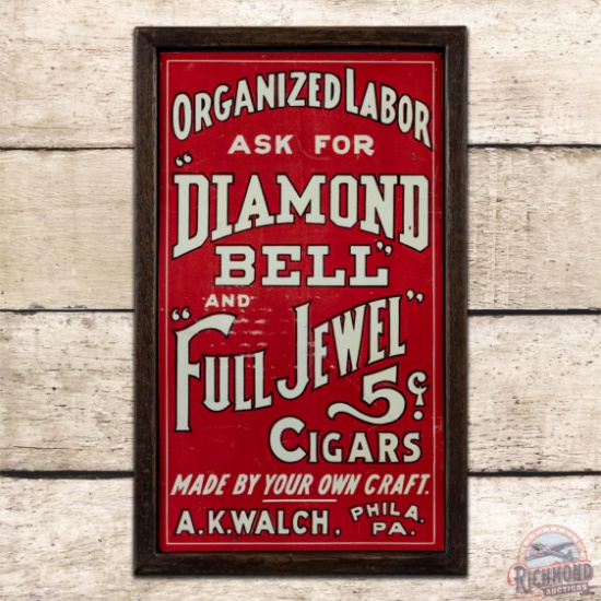 Ask for Diamond Bell and Full Jewell 5 Cent Cigars Single Sided Tin Sign