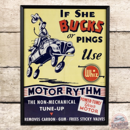 Group of 2 Whiz Advertising Poster Signs Framed "If She Bucks and Pings" & Motor Rythm
