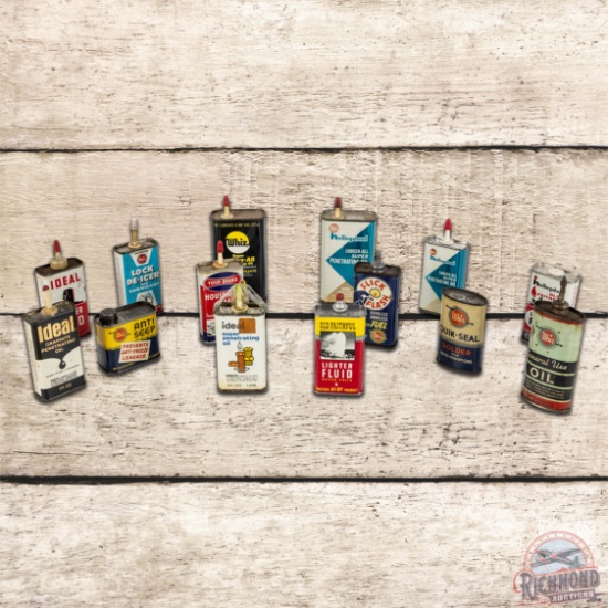 Group of 14 Whiz Metal Oil Cans Handy Oilers Old Faithful Ideal Hollingshead & More