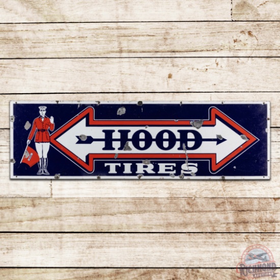 Hood Tires 5' Single Sided Porcelain Sign w/ Flag Man "Bowtie" Logo