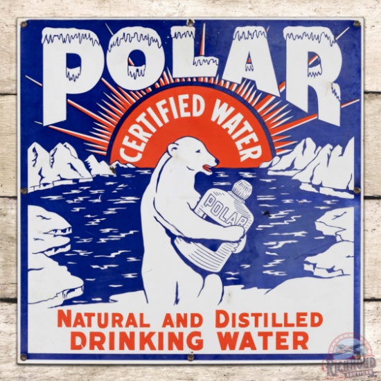 Scarce Polar Certified Water Single Sided Porcelain Sign w/ Polar Bear