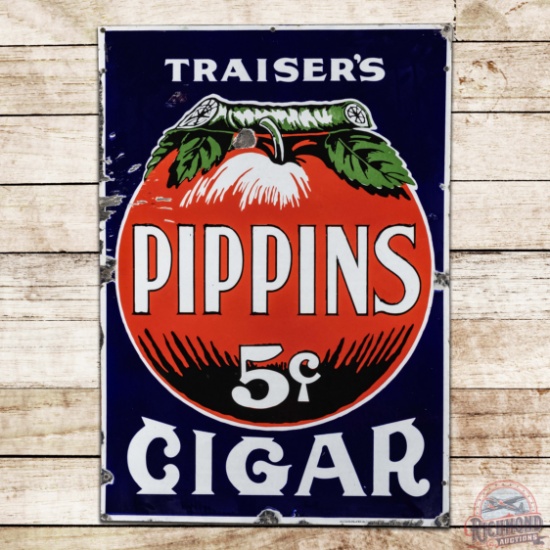 Traiser's Pippins 5 Cent Cigar Single Sided Porcelain Sign w/ Logo