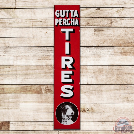 Gutta Percha Tires Vertical Single Sided Porcelain Sign w/ "Perky"