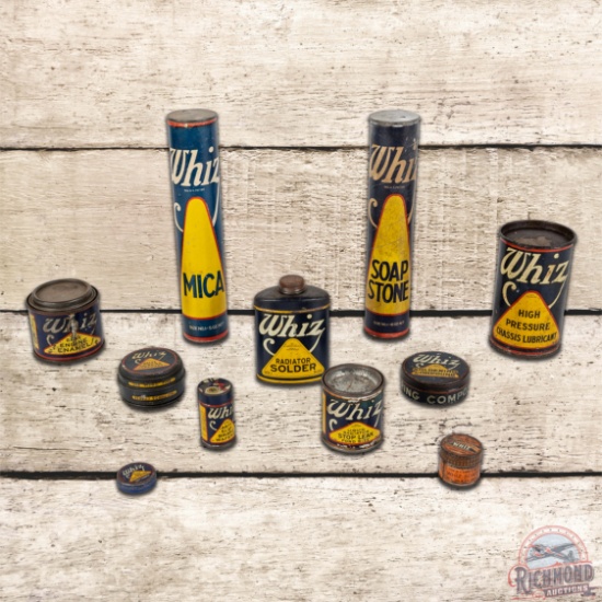 Group of 11 Early Whiz Automotive Grease Lubricant Cans