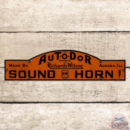 Richards Wilcox Aut-O-Dor Sound Horn Die Cut Single Sided Porcelain Sign