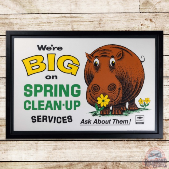 Chevrolet Service "We're Big on Spring Clean-Up Service" Framed Dealer Advertising Poster Sign