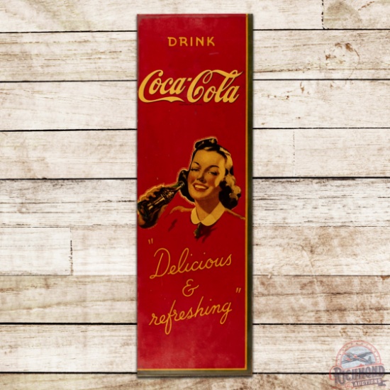 Drink Coca Cola "Delicious & Refreshing" SS Masonite Sign w/ Lady & Bottle