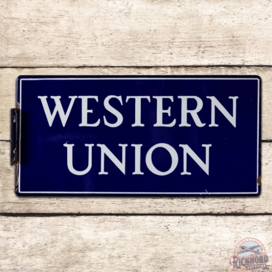 Western Union Double Sided Porcelain Flange Sign