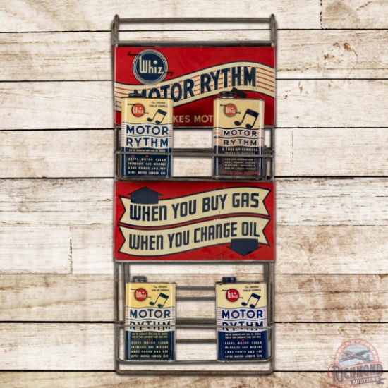 Whiz Motor Rhythm "Makes Motor Hum" Double Sided Tin Display Rack w/ Cans