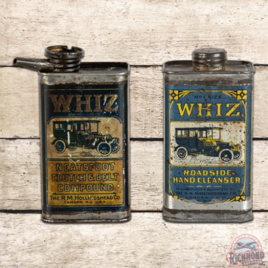 Group of 2 Cans Whiz Roadside Hand Cleanser & Neatsfoot w/ Early Cars