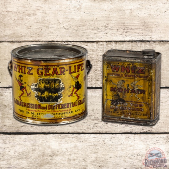 Group of 2 Whiz Gear & Mohair Metal Cans w/ Elves