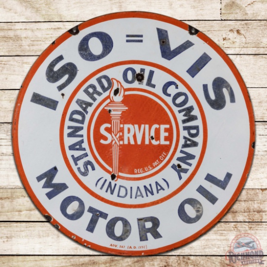 Standard Oil Company of Indiana ISO=VIS Motor Oil 30" Double Sided Porcelain Sign w/ Torch