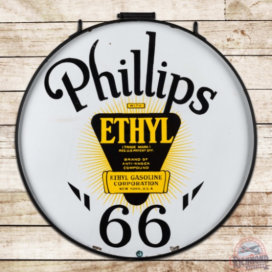 Phillips 66 Ethyl Gasoline 30" Double Sided Porcelain Sign w/ Ring