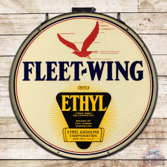Fleet-Wing Ethyl Gasoline 30" Double Sided Porcelain Sign w/ Ring