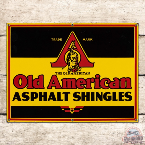 Impressive Old American Asphalt Shingles Single Sided Porcelain Sign w/ Native American