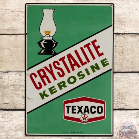1974 Texaco Crystalite Kerosine Single Sided Tin Gas Pump Plate Sign