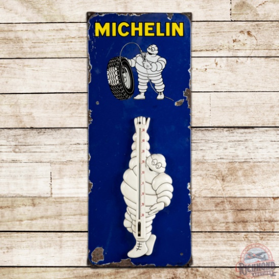 Michelin Tires Single Sided Porcelain Sign w/ Bibendum & Thermometer