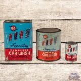 Group of 3 Whiz Speedy Powdered Car Wash Cans w/ Automobiles