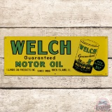 Welch Guaranteed Motor Oil Single Sided Tin Sign w/ Quart Can Logo