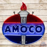 Amoco Gasoline w/ Flame 4' Single Sided Porcelain Neon Sign