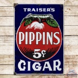 Traiser's Pippins 5 Cent Cigar Single Sided Porcelain Sign w/ Apple Logo