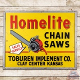 Homelite Chain Saws Sales & Service 5' Emb. Single Sided Tin Sign Toburen Implement Co.