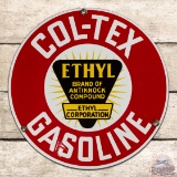 Fantastic Col-Tex Ethyl Gasoline Single Sided Porcelain Pump Plate Sign