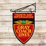 Gray Coach Lines Tickets and Information Double Sided Tin Sign w/ Bracket