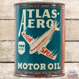 Rare Atlas-Aero Motor Oil One Quart Can w/ Airplane Graphic