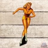 Nice Veedol Motor Oils Skater Girl Die Cut Single Sided Tin Sign
