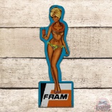 Fram Filters Die Cut Single Sided Tin Pin-up Girl in Bikini Sign