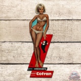 Cofran Lubrifiants Die Cut Pin-up Single Sided Tin Sign w/ Seal