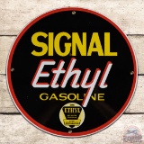 Fantastic Signal Ethyl Gasoline Single Sided Porcelain Pump Plate Sign w/ Logo