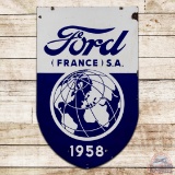 1958 Ford France S.A. Double Sided Porcelain Shield Sign w/ World Logo