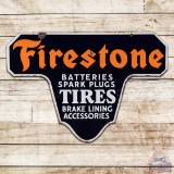 Firestone Batteries Spark Plugs Tires Brake Lining Accessories Double Sided Porcelain Sign