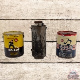 Group of 3 Whiz Cans Five Gallons & Grease Pump
