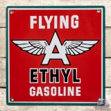 Outstanding Flying A Ethyl Gasoline Single Sided Porcelain Pump Plate Sign w/ Logo