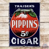 Traiser's Pippins 5 Cent Cigar Single Sided Porcelain Sign w/ Logo