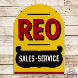 REO Sales & Service Double Sided Tin Tombstone Sign