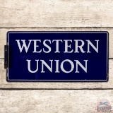 Western Union Double Sided Porcelain Flange Sign